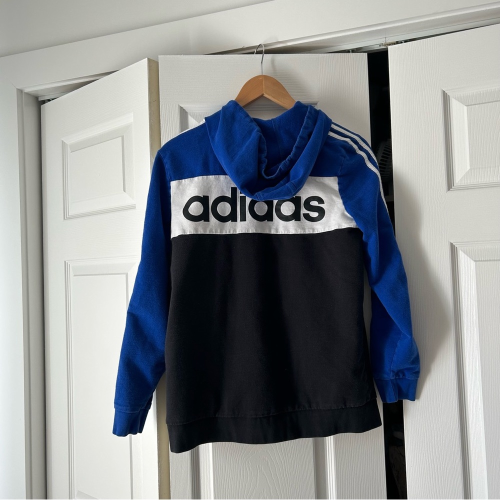 Adidas Big Boys Colorblock Full Zip Hooded Sweatshirt Blue Black White Hoodie XL